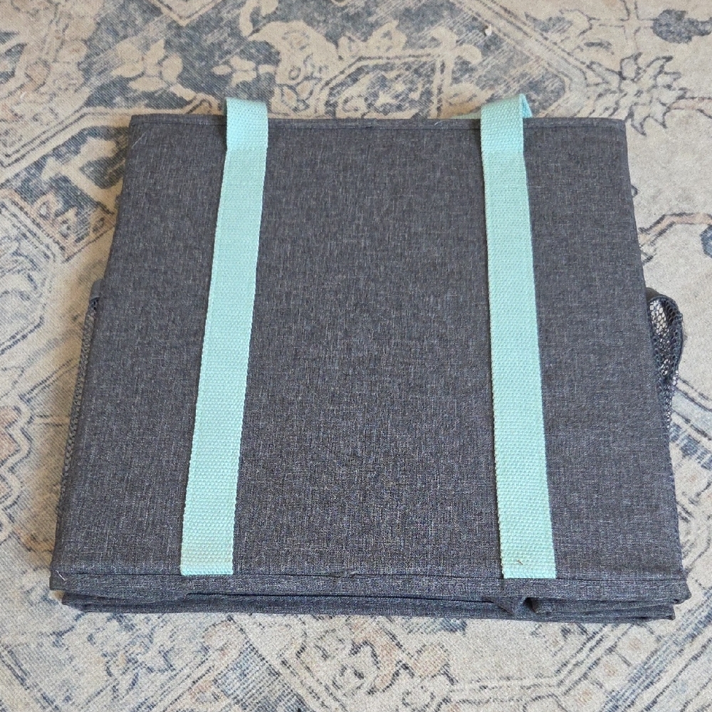 Gray Tote Bag with Aqua Straps